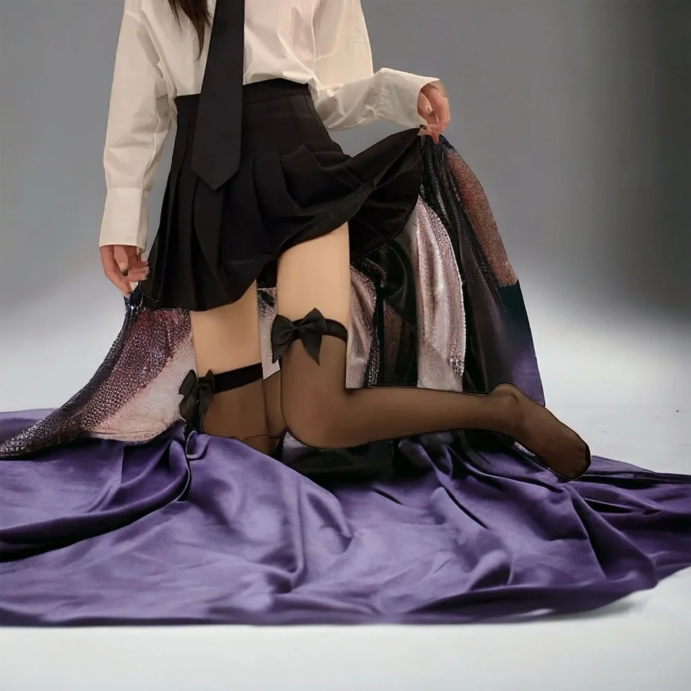 Black Bow Thin Light Smooth Tights Over‎ The Knee Socks Stockings One Size
